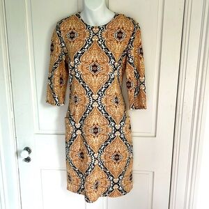 J. MCLAUGHLIN Catalyst Dress M Gold white black Catalina Cloth Sheath Dr…